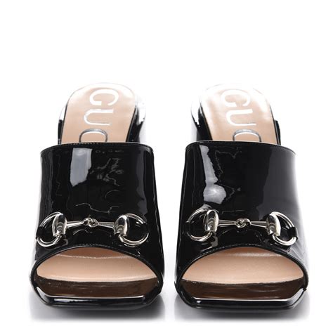 gucci black patent horsebit sandals|high heel Gucci sandals women.